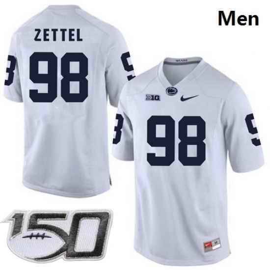 Men Penn State Nittany Lions 98 Anthony Zettel White College Football Stitched 150TH Patch Jersey